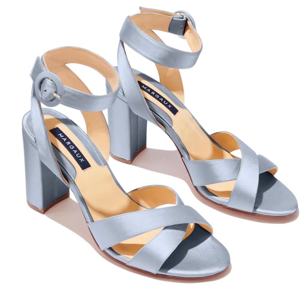 Margaux Uptown Sandal Heels powder blue satin 38M 7.5